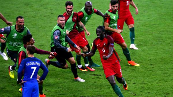 Portugal striker Eder celebrates scoring the Euro 2016 winner against France.