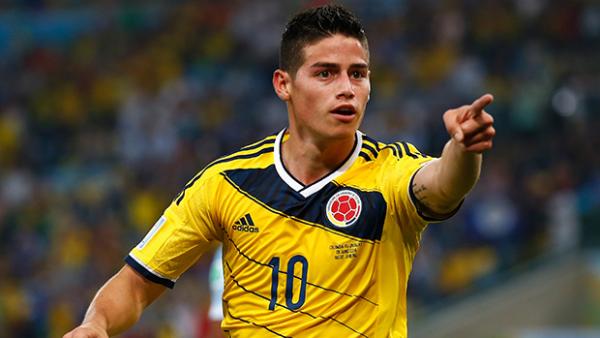Rodriguez celebrates after scoring against Uruguay.