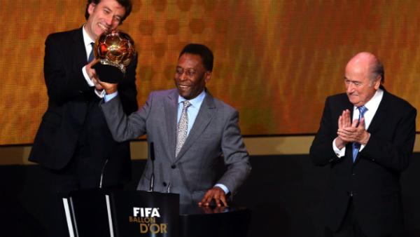 Brazil's Pele receiving the FIFA Ballon d'Or Prix d'Honneur award from FIFA President Sepp Blatter last year.