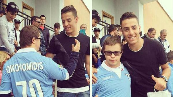 Socceroo Chris Ikonomidis with a Lazio fan.