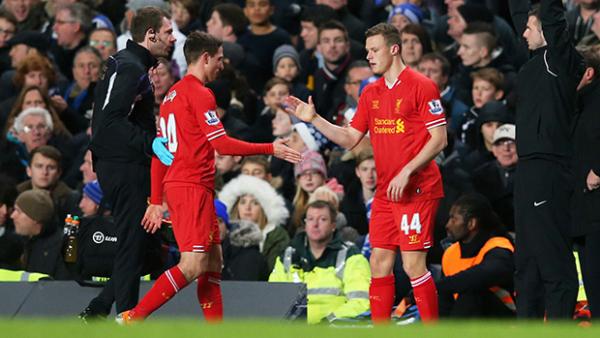Liverpool's Brad Smith replaces Joe Allen to make his Premier League debut.