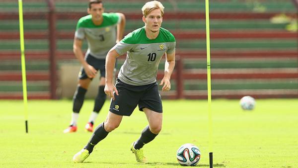 Halloran during a Socceroos training session in Vitoria.