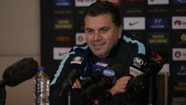 Caltex Socceroos coach Ange Postecoglou at Wednesday's press conference.
