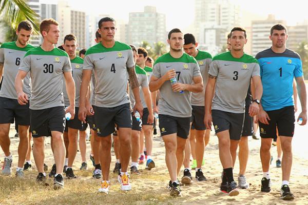 The Socceroos go on a team walk having arrived at their base in Vitoria, Brazil.