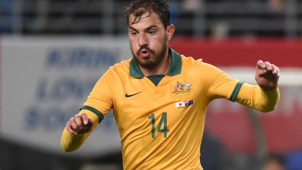 James Troisi in action for the Socceroos in their recent friendly against Japan.