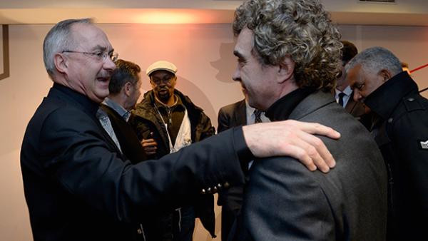 Uli Stielike (left) with Dominique Rocheteau of France.
