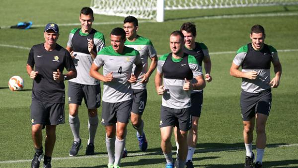 The Socceroos trained for the first time  in Newcastle on Sunday