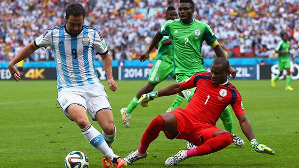 Higuain controls the ball in Argentina's group match against Nigeria.