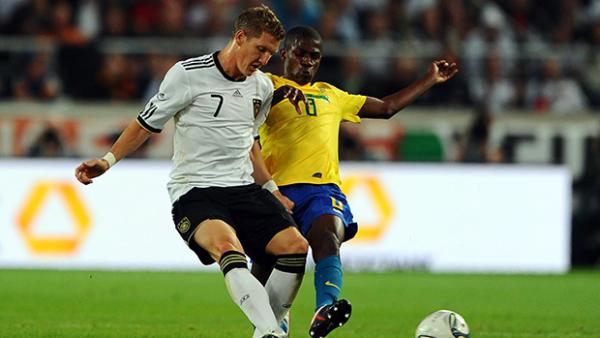 Bastian Schweinsteiger of Germany is challenged by Brazil's Ramires when the sides met in 2011.