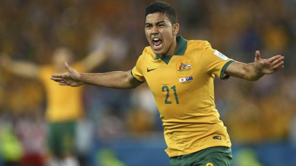Massimo Luongo celebrates after opening the scoring in the Asian Cup Final triumph.