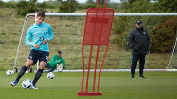 Defender Milos Degenek on the training ground with the Caltex Socceroos.