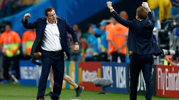 Wilmots celebrates after Belgium's win over South Korea in Sao Paulo.