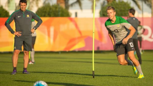 Olyroos attacker Stefan Mauk on the training ground in Doha.