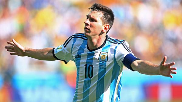 Argentina's Lionel Messi celebrates after netting a late winner against Iran.