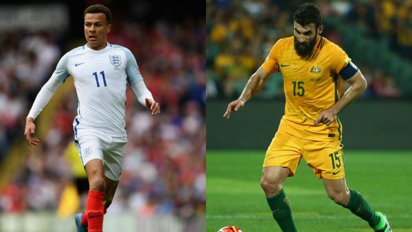 England young gun Dele Alli and Socceroos skipper Mile Jedinak.