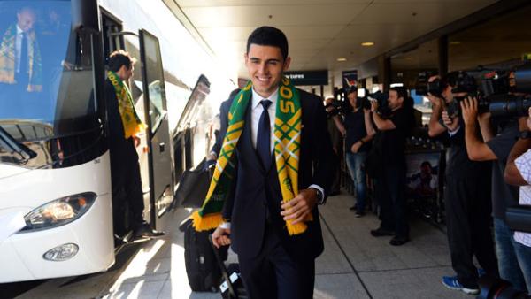 Socceroo Tom Rogic arrives in Canberra on Tuesday.