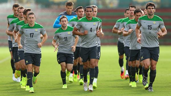 The Socceroos train in Vitoria ahead of their clash with the Netherlands.