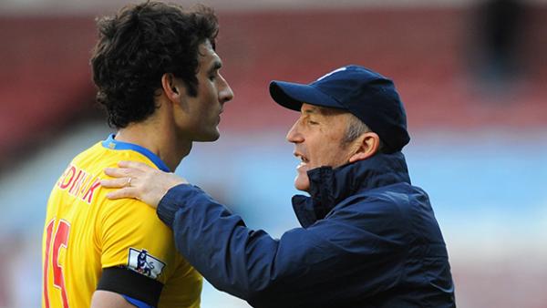 Crystal Palace skipper Mile Jedinak and former manager Tony Pulis.