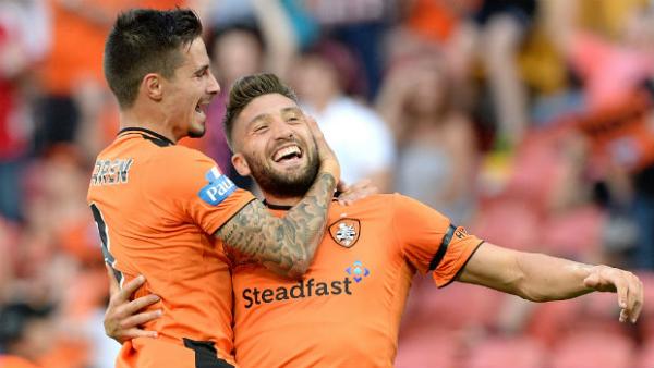 Brisbane Roar forwards Jamie Maclaren and Brandon Borrello.