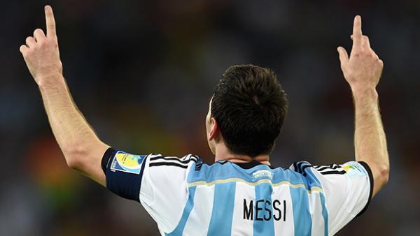 Argentina captain Lionel Messi celebrates after netting his side's second goal against Bosnia-Herzegovina.