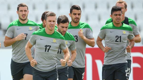 The Socceroos players are put through their paces.