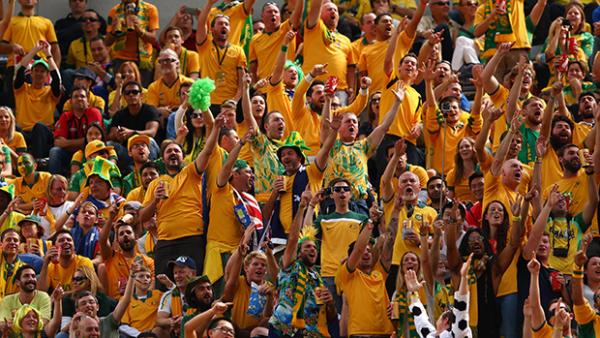 Aussie fans supporting the Socceroos at the World Cup.